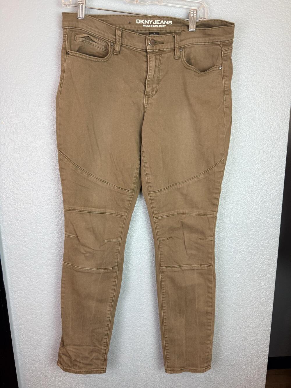 DKNY Jeans Pants Womens 10 Brown Avenue B Ultra Skinny Moto Stretch Denim